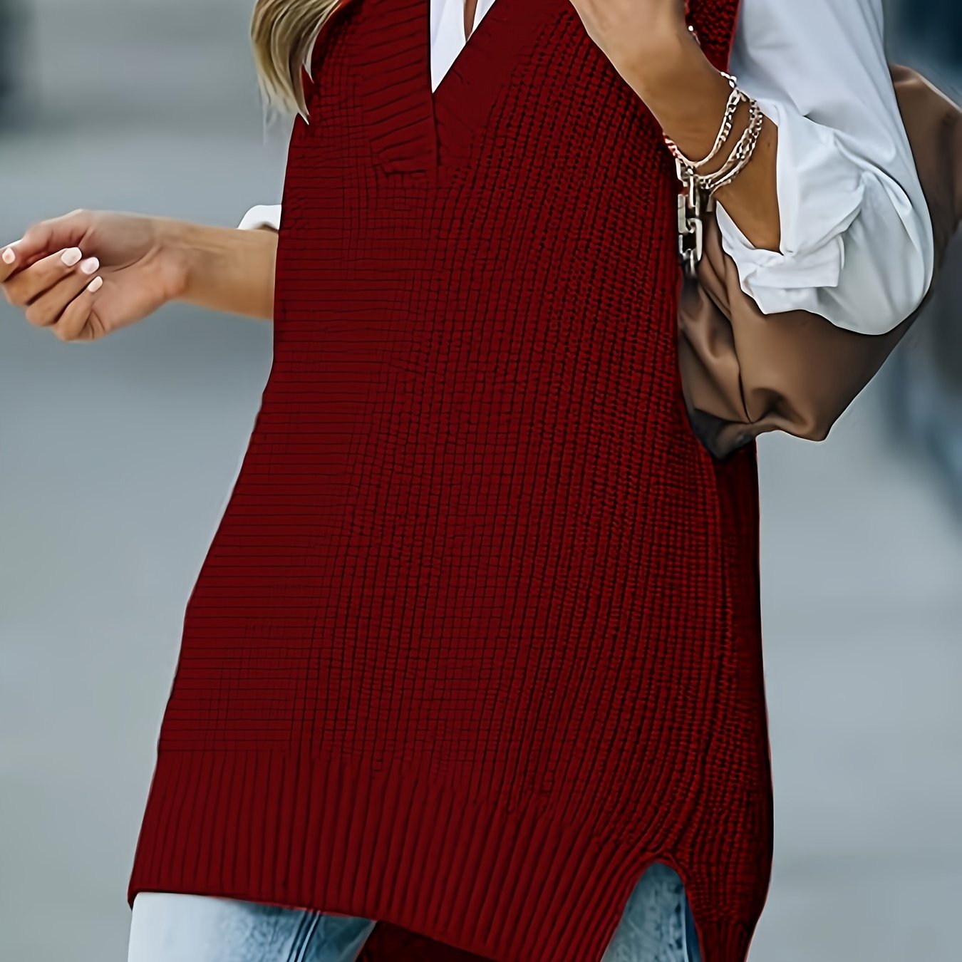 Cozy Plus Size Solid Knit V Neck Sleeveless Sweater Vest - Women Plus Size Clothing - Soft, Casual, Warm, and Stylish Top for Fall and Winter Seasons