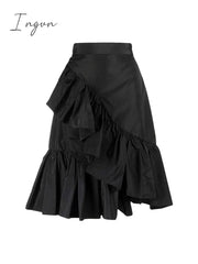 Ingvn - Elegant Women Long Skirt Spring Summer Fashion All-Match High Waist Folds Fishtail Ladies Casual Street Ruffles Party Maxi Jupes