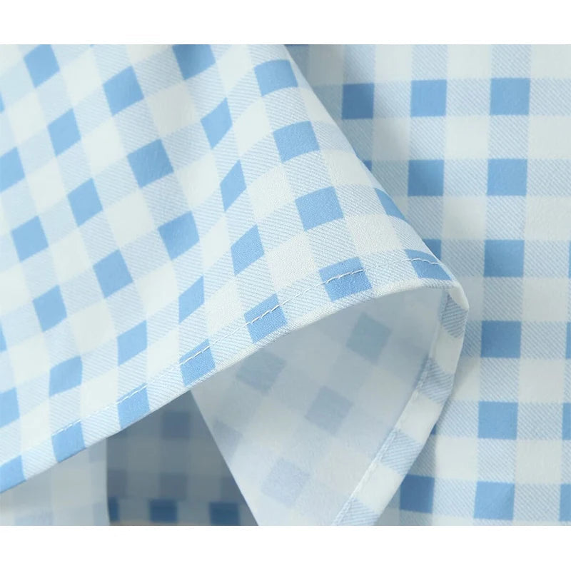 Summer Women Sexy Thin Straps Blue White Plaid Sling Dresses Midi Long Pencil Dress Holiday Robe