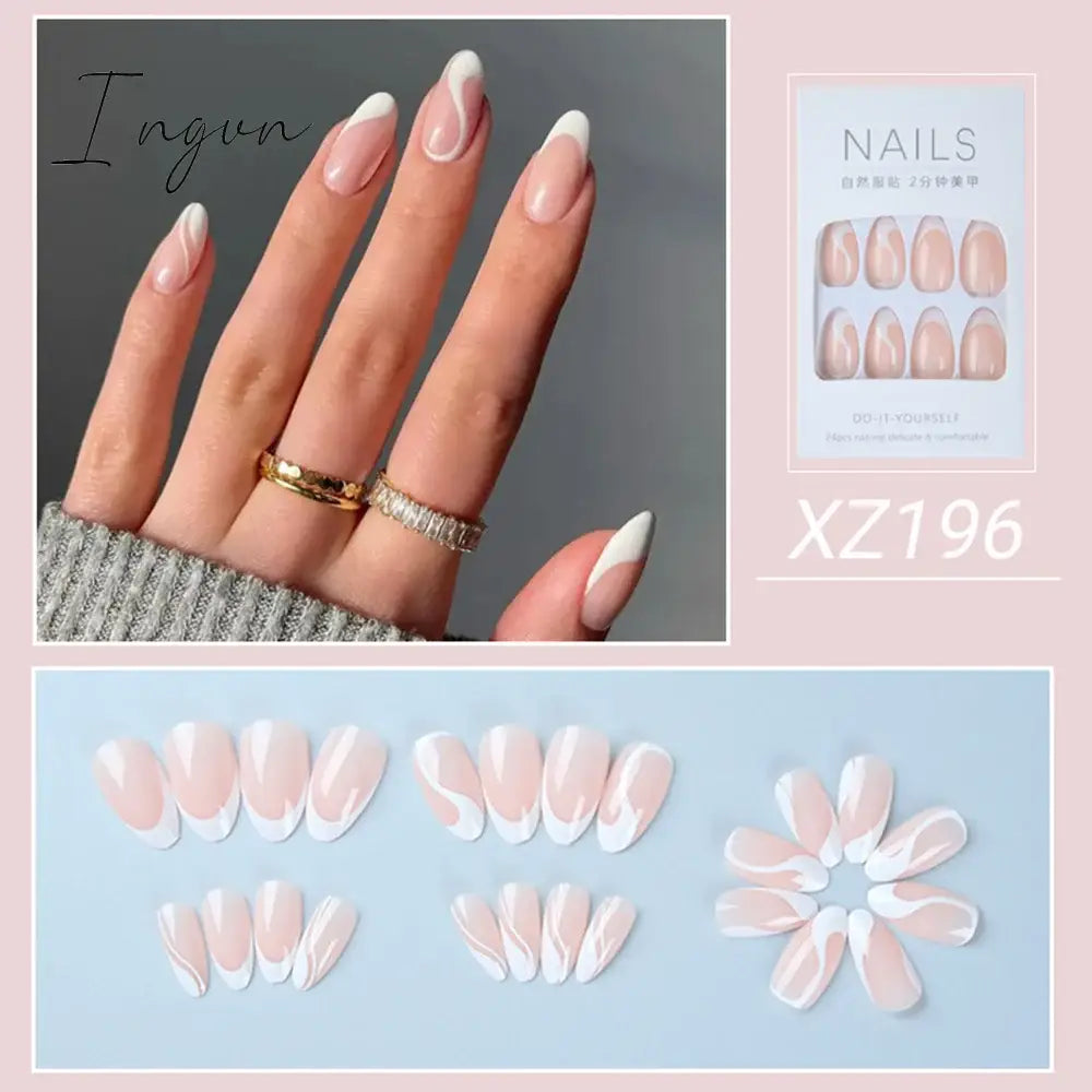 Simple French Wearable False Nails Almond Colorful Stripes Colorblock Design Manicure Fake Nails Line Full Cover Press On Nail