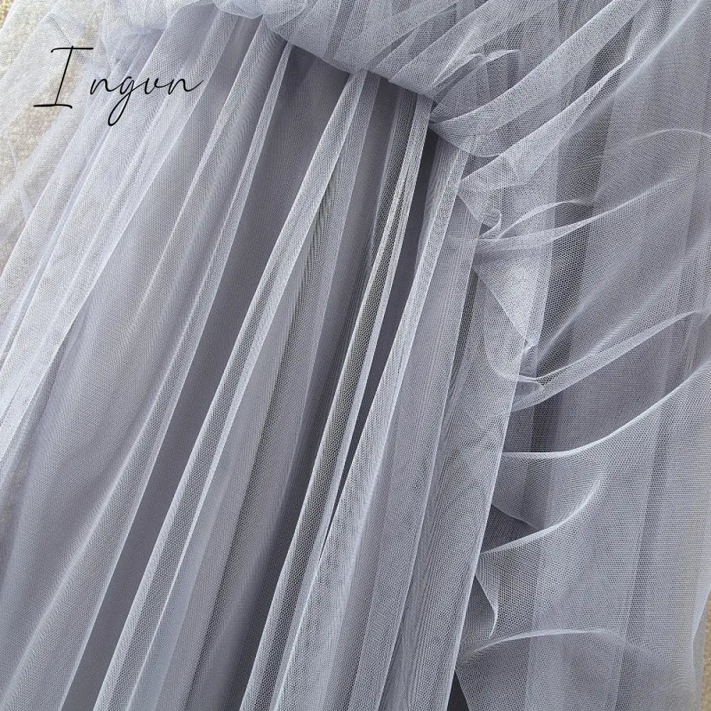Ingvn - Autumn Winter Vintage Tulle Skirt Women Elastic High Waist Mesh Skirts Long Pleated Tutu Skirt Female Jupe Longue