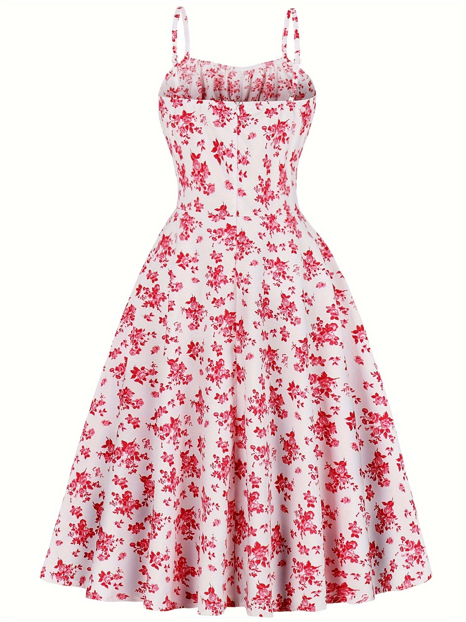 Vintage Chic Floral Print Sundress - Chic Tie Front, Timeless Elegance, Sleeveless Spaghetti Strap - Perfect Summer Womens Fashion Dress