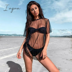 Ingvn - Summer Women Beach Swimsuit Cover Up Sexy Mesh Sheer Bikini Beach Cover Up Swimsuit Bathing Loose Bikini Tops swimwear New