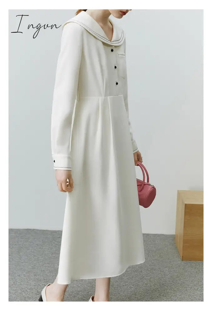 Ingvn - Elegant Women Dress Vintage Long Sleeve Black Y2K New Korean Fashion Casual Office Ladies High Quality Autumn Midi Female Dress
