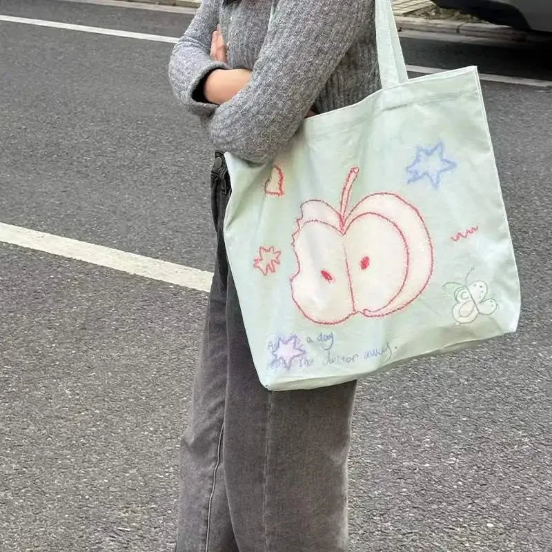 Ingvn  High Capacity Women Shoulder Bag Fashion Korean Aesthetics Print Tote Bag Casual Versatile Scrawl Canvas Ladies Hand Bags