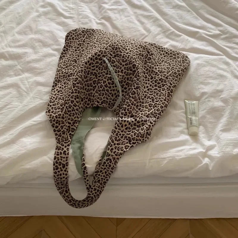 Ingvn  New Spring Summer Korean Leopard Pattern Tote Bag Women's Fashion Single Shoulder Bags Double-sided Canvas Bag