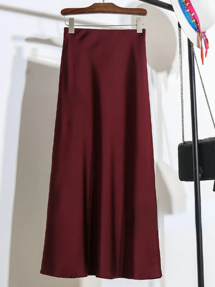 Acetic Satin Fishtail Skirt Woman Korean Fashion Elastic High Waist Skirts for Women Spring/summer 2024 New Slim Long Dresses