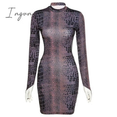 Ingvn - Sexy Backless Serpentine Print Mini Bodycon Dress Women Fall Chic Package Hip Streetwear Female Casual Party Club Clothes