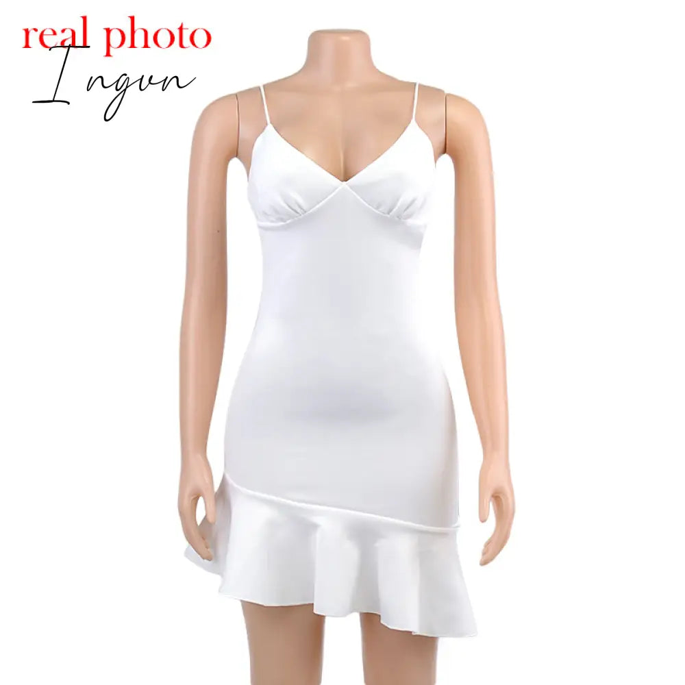 Ingvn - Spaghetti Straps Ruffles Mini Dress Club Party Elegant Sleeveless Slip Women's Summer Sundress Outfits Holiday