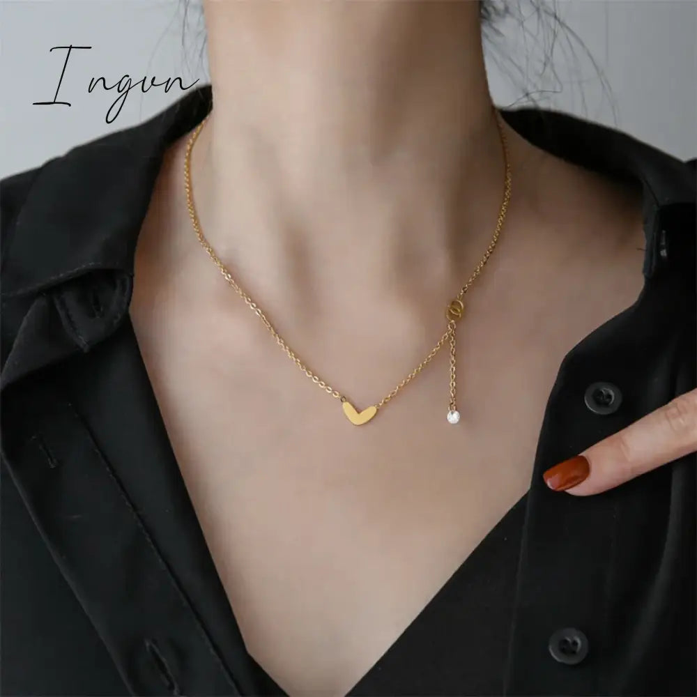 New Fashion Simple Golden Heart Pendant Zircon Tassel Adjustable Necklace for Women Sweet Elegant Party Jewelry Gifts