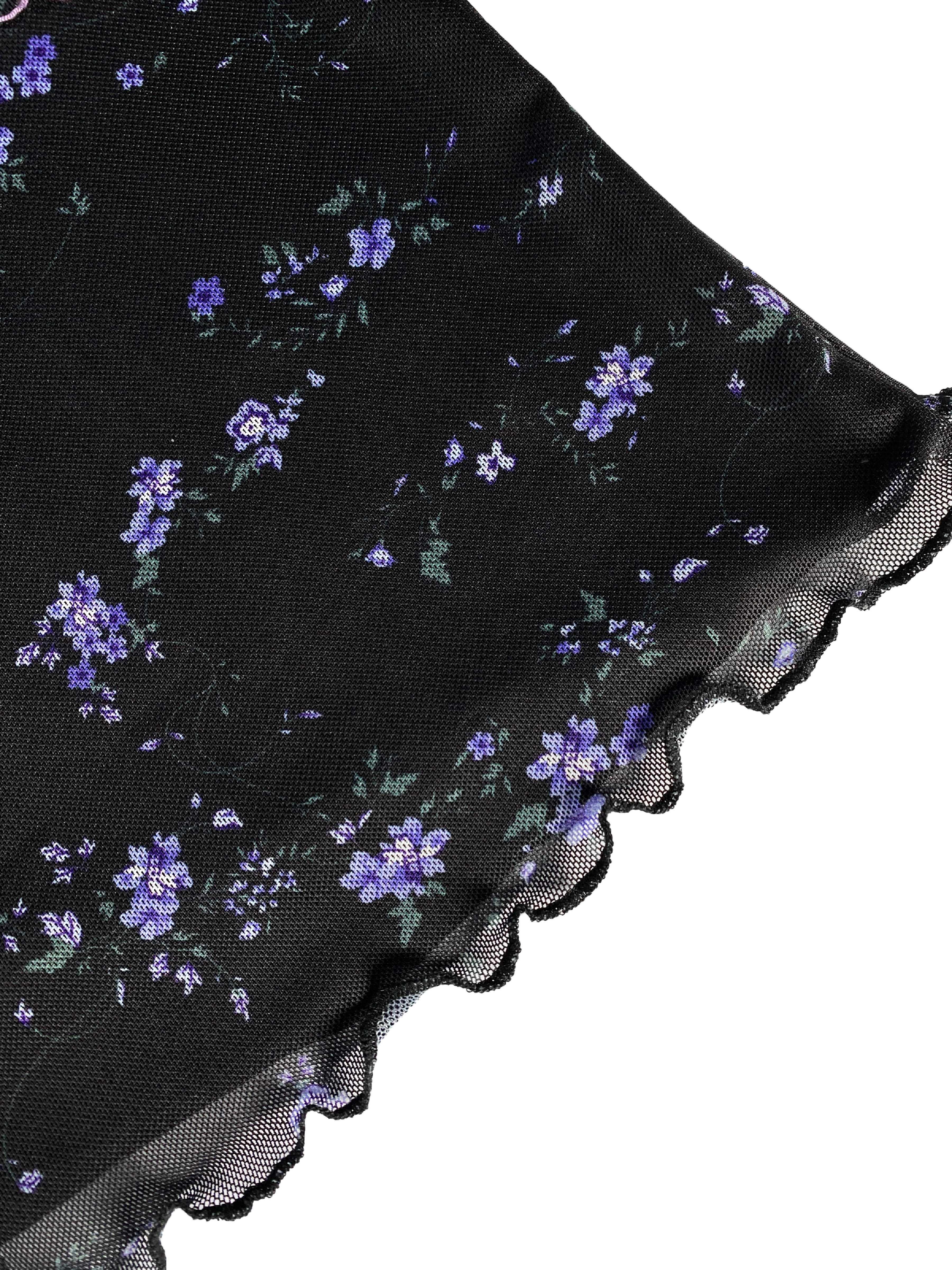 Floral Print V Neck T-Shirt, Casual Long Sleeve Lace Decor Slim Top, Women's Clothing
