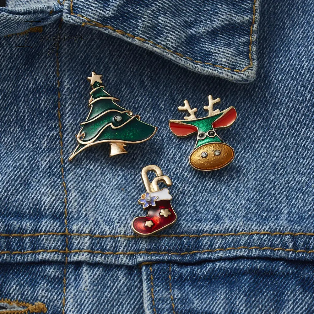 3pcs/set Christmas Gift For Women Men Brooches Enamel Pins Santa Claus Bell Elk Snowflake Xmas Tree Brooch Kids New Year Pin