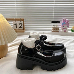 Platform Heels Mary Jane Shoes Simple Lolita Black Platform Heeled Shoes Student College Sweet Medium Heel Women Single Shoes