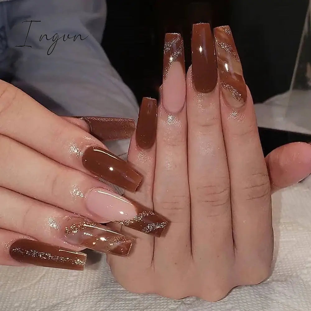 Extra Long Coffin Fake Nail Black And White Plaque False Nails French Ballerina Artificial Full Cover Nail Tips Press On Nail