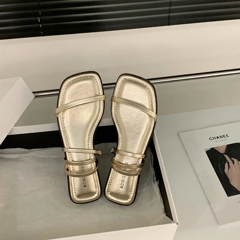 Summer Gladiator Women Sandals Fashion Elegant Ankle Buckle Open Toe Shoes Ladies Outdoor Dress Low Heel Sandalias Mujer