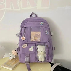 INGVN  Popular Pink Purple Color Girls High School Student Backpack Bags