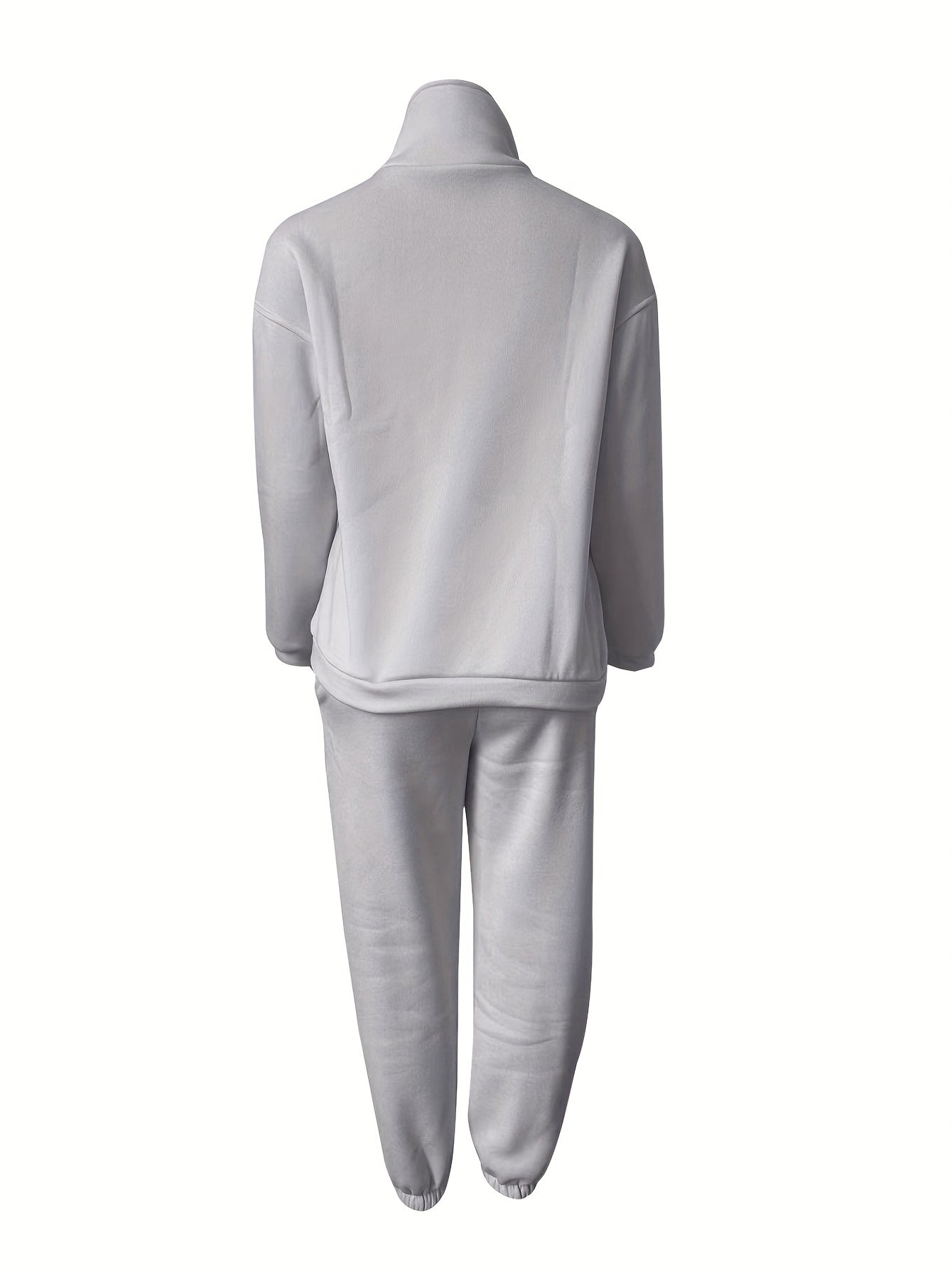 Casual Matching Two-piece Set, Zip Up Sweatshirt & Solid Sweatpants Outfits, Women's Clothing