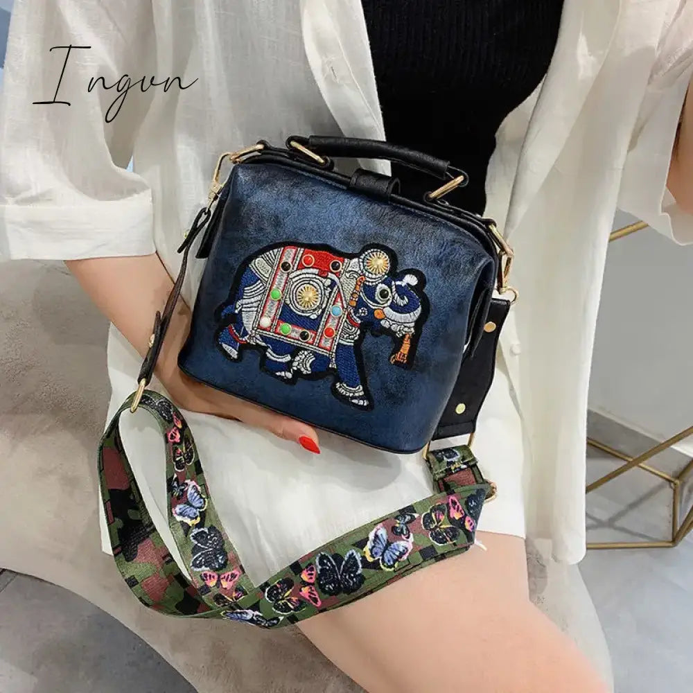 Ingvn - Designer Luxury Handbags Crossbody Bags Elephant Embroidered Bags for Women Leather Handbag Messenger Bag Purses Satchels