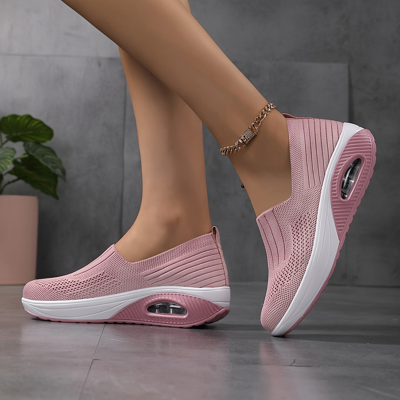 Fashionable Womens Knit Sneakers - Ultra-Comfortable Air Cushion Platform - Lightweight Slip-on Design - Perfect for Outdoor Walking & Daily Wear - Durable Footwear