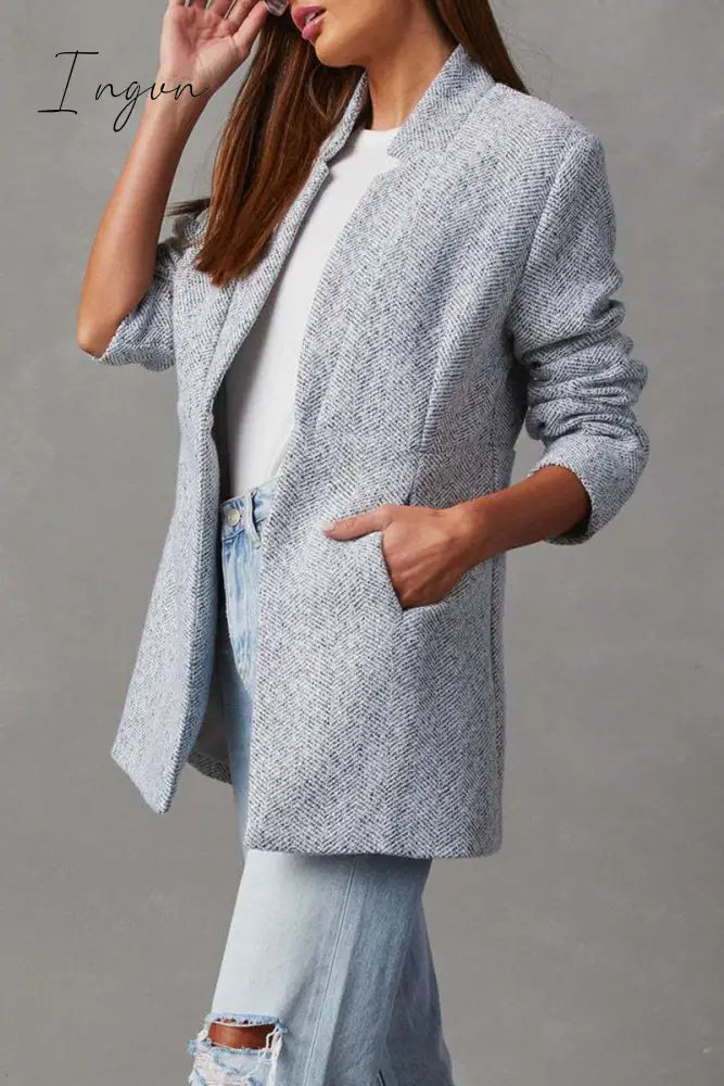 Ingvn - Casual Simplicity Solid Pocket V Neck Outerwear