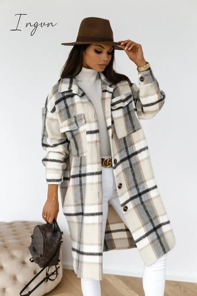 Ingvn - Selling Women's Autumn Coat Fashion Long Section Casual Warm Lattice Woolen Winter Jacket Banquet Trend Lapel Women's Windbreaker