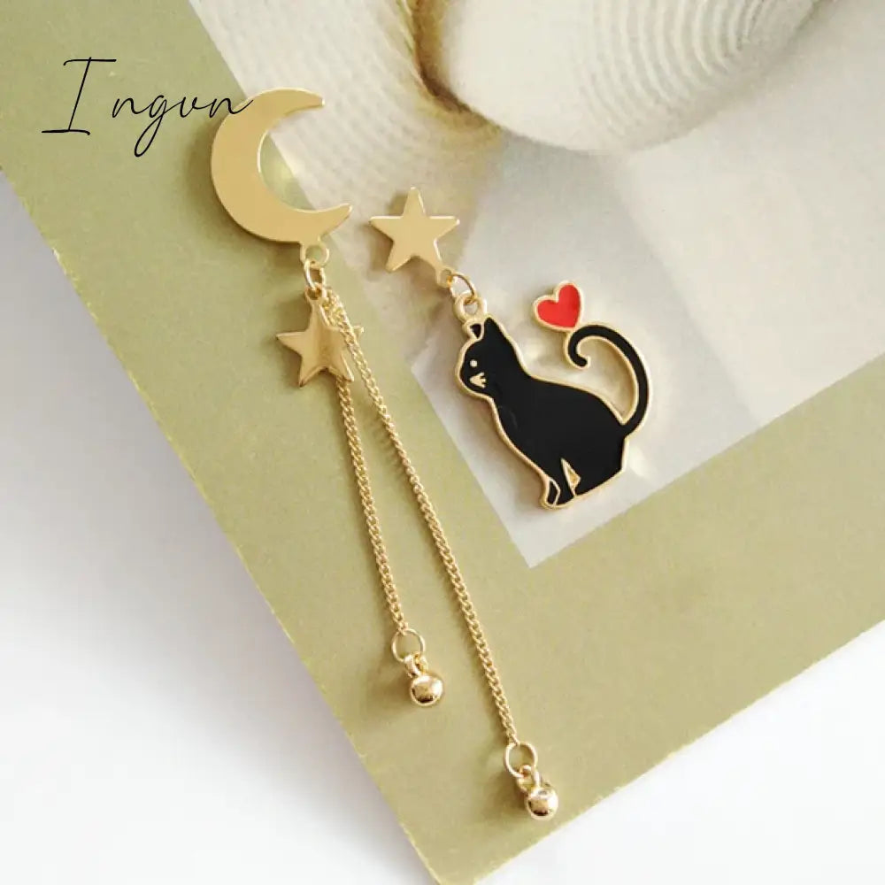 Korean Style Flower Cute Animal Dangle Earrings For Women Moon Stars Kitten Rabbit Balloon Asymmetric Earring Party Jewelry Gift