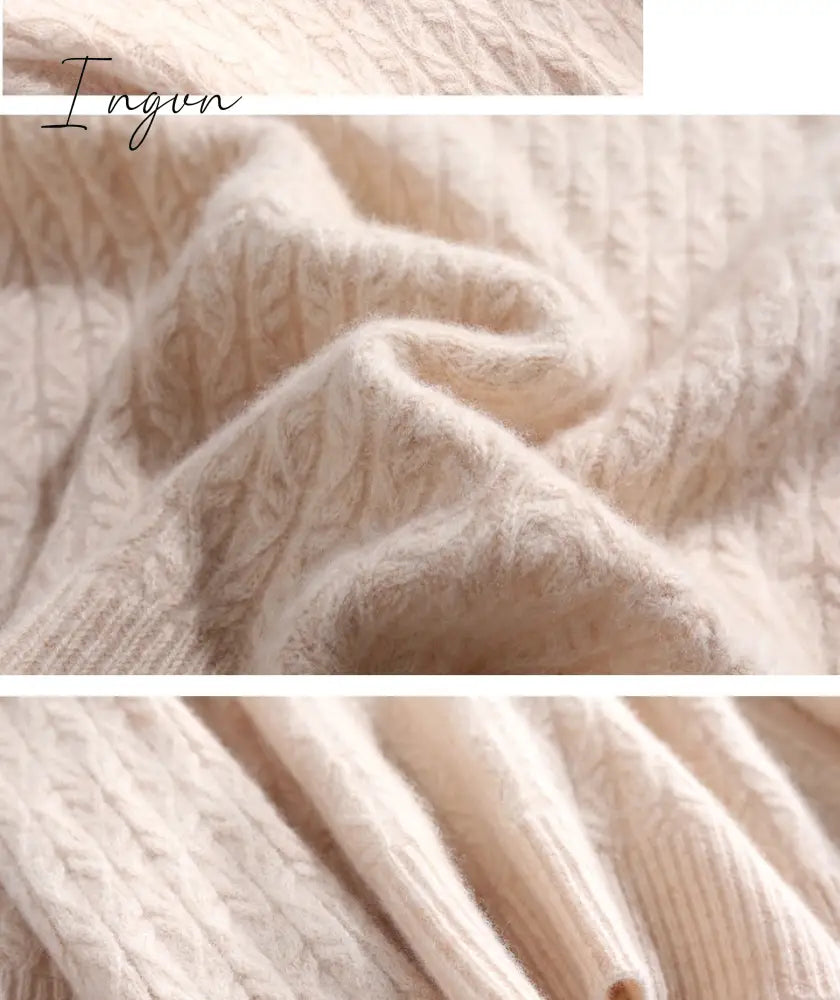 Ingvn - 100% Merino Wool Cashmere Sweater Women Winter Warm O-Neck Long Sleeve Ladies Pullover knitted Autumn Jumper Vintage Sweater