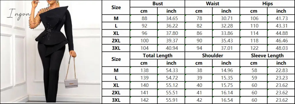 Ingvn - Party Jumpsuit Women Evening Elegant Sexy Mesh Beading Skinny High Waisted One Piece Black Long Jumpsuits Romper Overalls