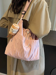 Ingvn  Simple Pleated Women's Shoulder Bag Soft Nylon Ladies Crossbody Bags Vintage Large Capacity Female Tote Drawstring Handbags