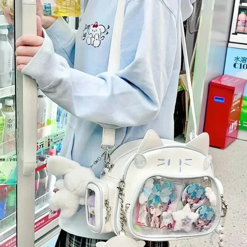 Ingvn  Y2K Korean Harajuku Japan Kawaii Cat Ita White Crossbody Bag Vintage Mini Backpacks Aesthetic Cute Shoulder Crossbody Bags Women
