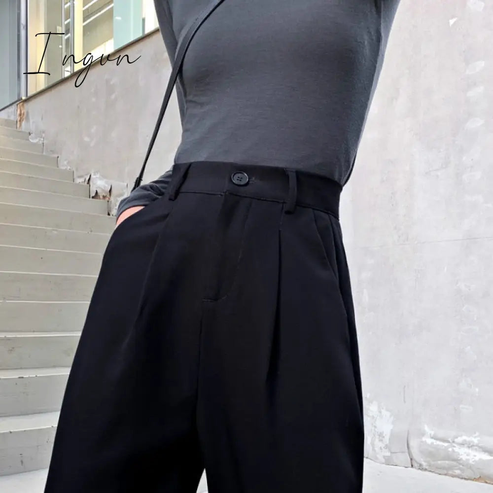 Ingvn - Women Suit Pants Spring Office Lady Long Trousers New Autumn Solid Loose High Waist Pant Vestodo Female Pants
