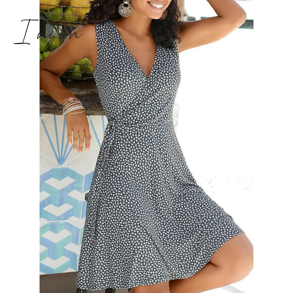 Ingvn - New Casual Polka Dot Dress Women V Neck Sleeveless Bandage Beach Dress Summer Bohemian Dresses For Women