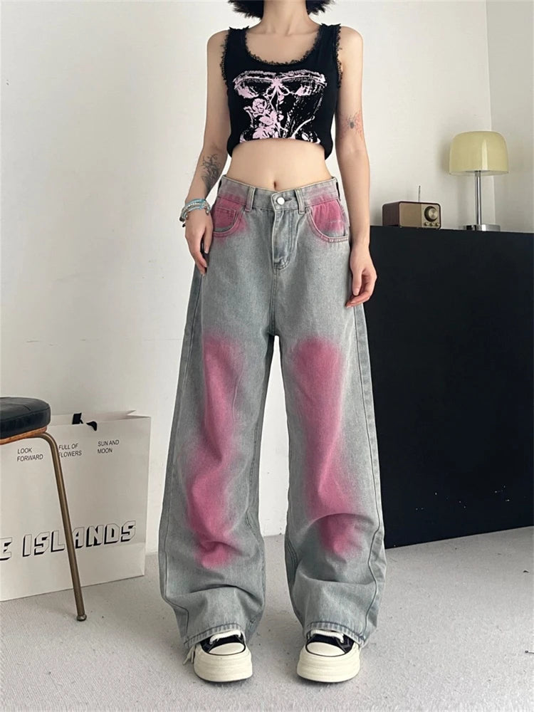 Ingvn  Women's Inkjet Design Thin Jeans Street Summer New Trousers Young Girl Street Bottoms Female High Waisted Denim Pants