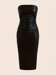 Sexy Bodycon Jersey Dress - Elegant Strapless Ruched Tube Dress with Mid Elasticity, Solid Color, and Split Hem - Perfect for Club and Party, Womens Customized Clothing