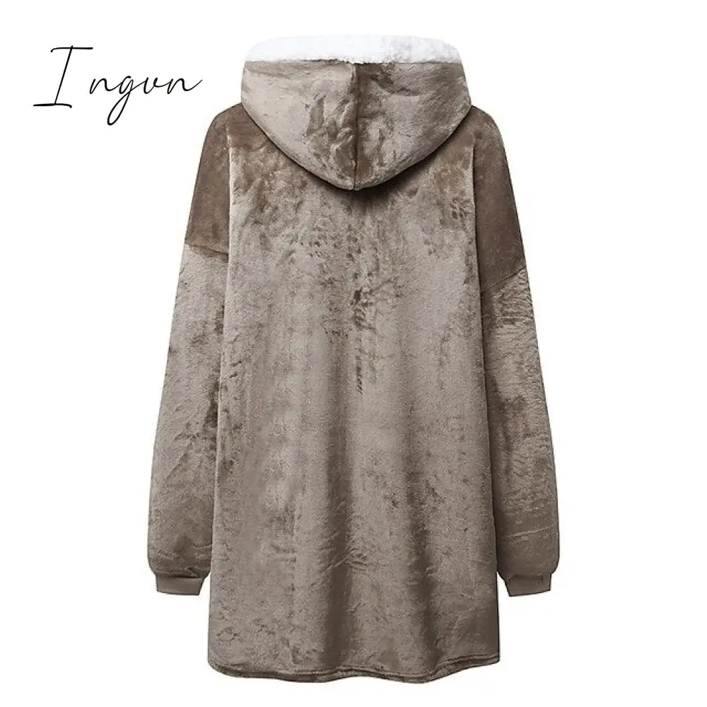 Ingvn - Women‘s Couple‘s Pajamas Nightgown Hoodie Blanket Wearable Blanket Christmas Grid / Plaid Pure Color Plush Simple Comfort Home Party Fleece Warm Gift Patchwork Pocket Fall Winter Black Gray