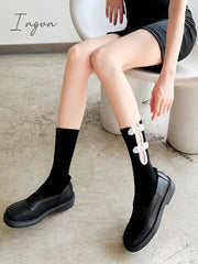 Ingvn - Casual Hollow Solid Color Disc Buckle Socks Accessories