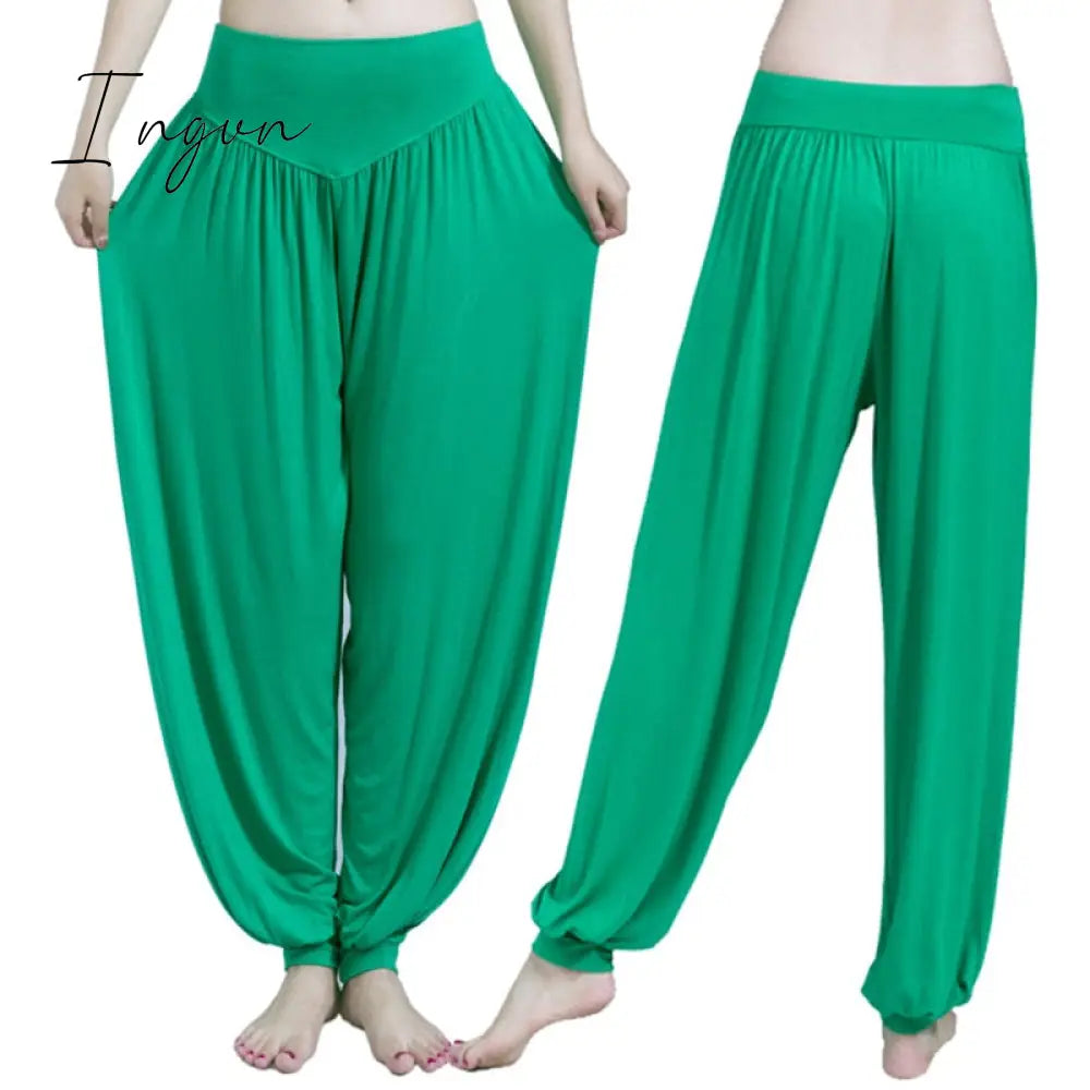 Ingvn - Women Harem Pants Casual Loose Cotton Solid Elastic Waist Wide Leg Pants Plus Size Loose Long Bloomers Trousers 15 Colors