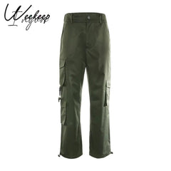 Ingvn - Button Pockets Patchwork Cargo Pants Women Streetwear High Waist Trousers Women Fashion Pencil Pants Joggers Women