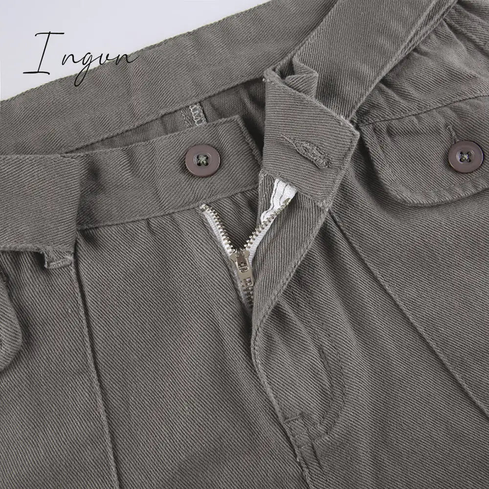 Ingvn - Hot Sell Quality Grunge Streetwear Cargo Pants Woman Low Waist Baggy Mom Jeans Vintage 90s Hippie Wide Leg Denim Trousers Korean Outfits