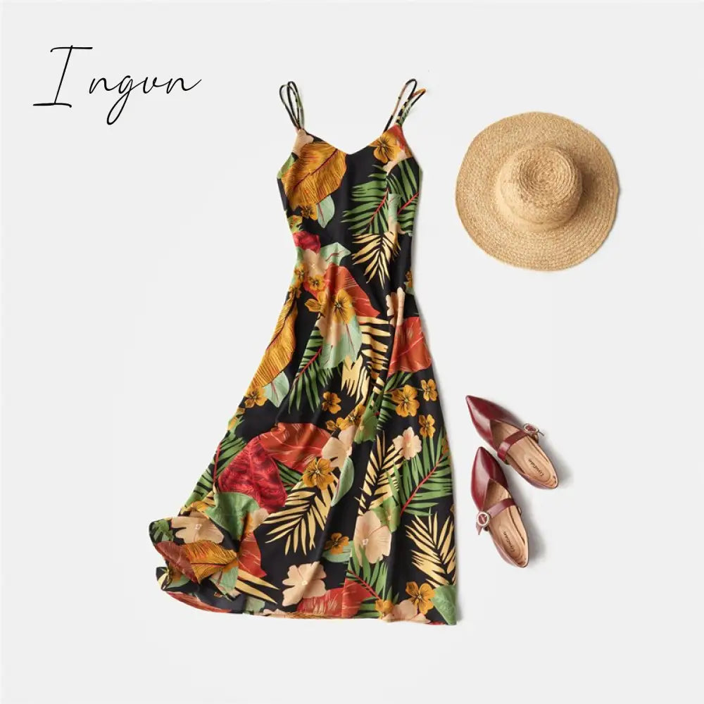 Ingvn - New-Coming Spring Summer Holiday Long Dress Cross Spaghetti Strap Open Back Beach Style Ankle-Length Women Dresses