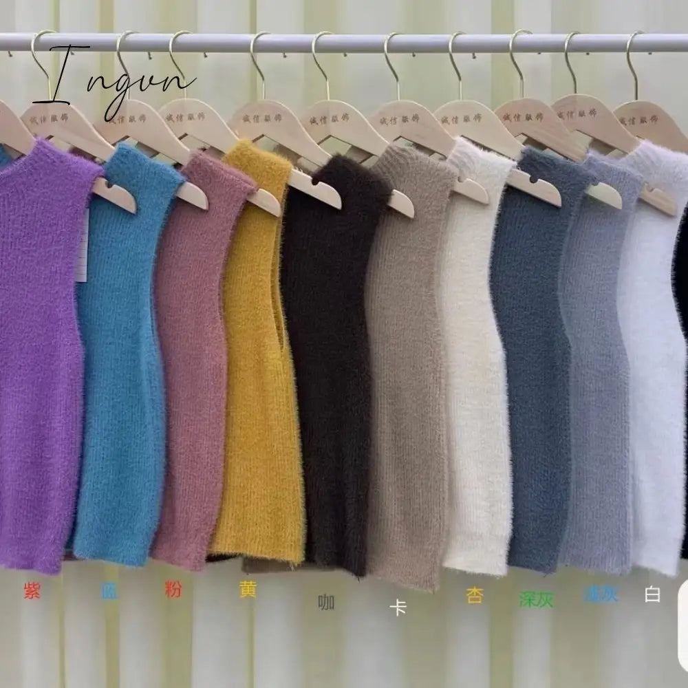 Ingvn - Sexy Plush Crop Tops Women Vintage Y2k Clothes Knitted Tank Top Sleeveless Club Party Outfits Korean Fashion New