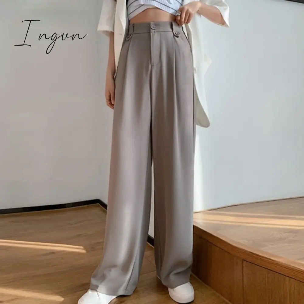 Ingvn - Spring Autumn Loose Wide Leg Trousers Female Causal Elastic High Waist Women Suit Pants  Ladies Solid Pantalon New