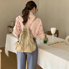 INGVN  Korean Simple Nylon Summer Beach Pleated Women Backpack Students School Girl Backpack Travel Commuter Backpacks for Women