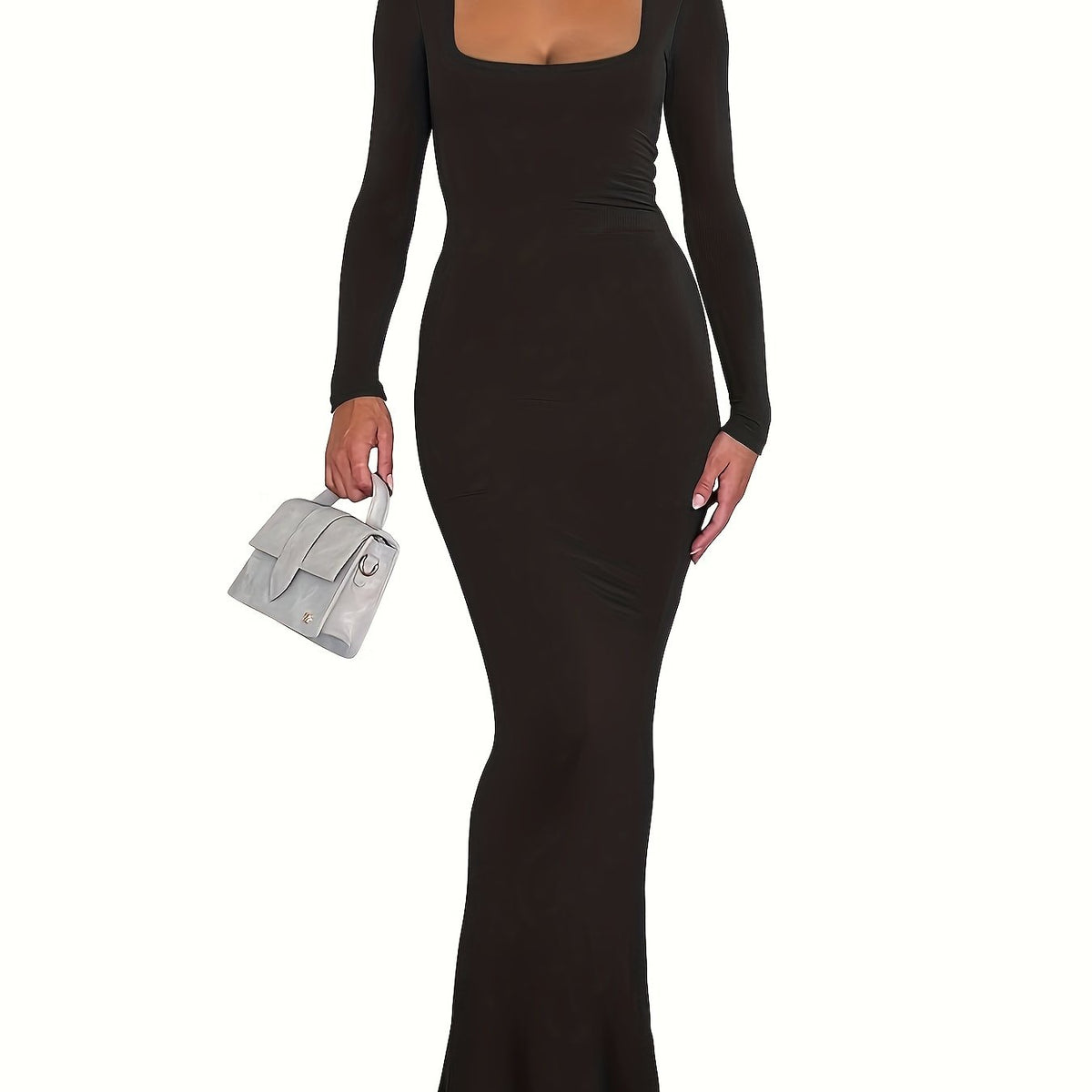 Sexy Bodycon Maxi Dresses Long Sleeve Wedding Guest Long Dress Casual Rib Knit Scoop Neck Fall Dress
