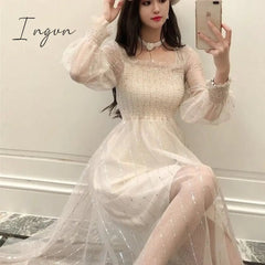 Ingvn - Long Fairy Dress Elegant Sequins Women Long Sleeve Maxi Dresses Summer One-piece Designer Korean Lady Wedding Party Clothing New