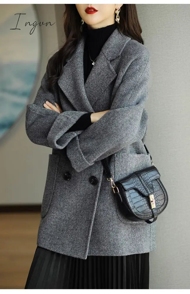 Ingvn - Autumn And Winter New Fashion Women's Jacket Loose Leisure All-Match Western Style High-End Woolen Female Coat