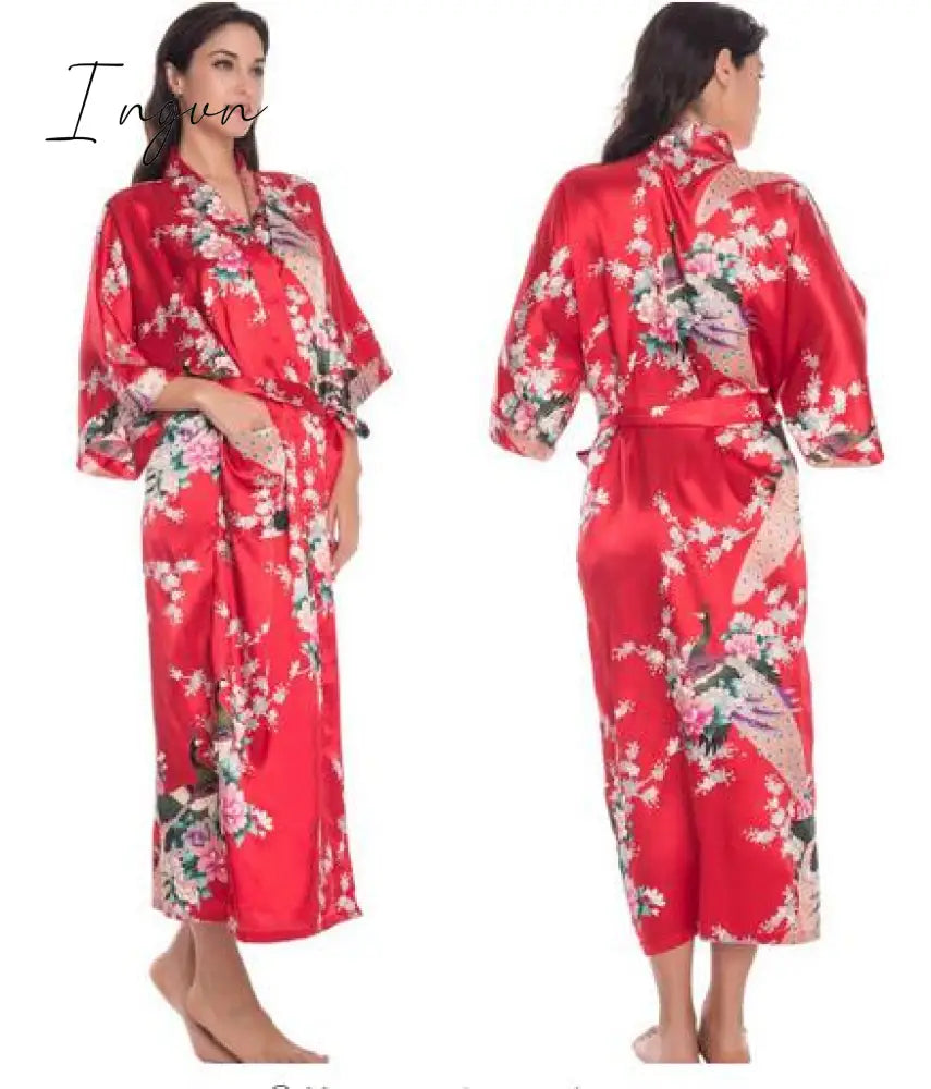 Ingvn - Silk Kimono Robe Bathrobe Women Satin Robe Silk Robes Night Sexy Robes Night Grow For Bridesmaid Summer Plus SizeS-XXXL