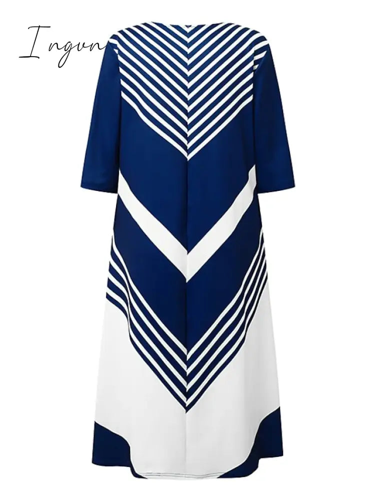 Ingvn - Women's Casual Dress Shift Dress Midi Dress Black and white stripes Green Dark Blue Half Sleeve Color Block Button Summer Spring V Neck Basic Vacation 2023 S M L XL XXL 3XL