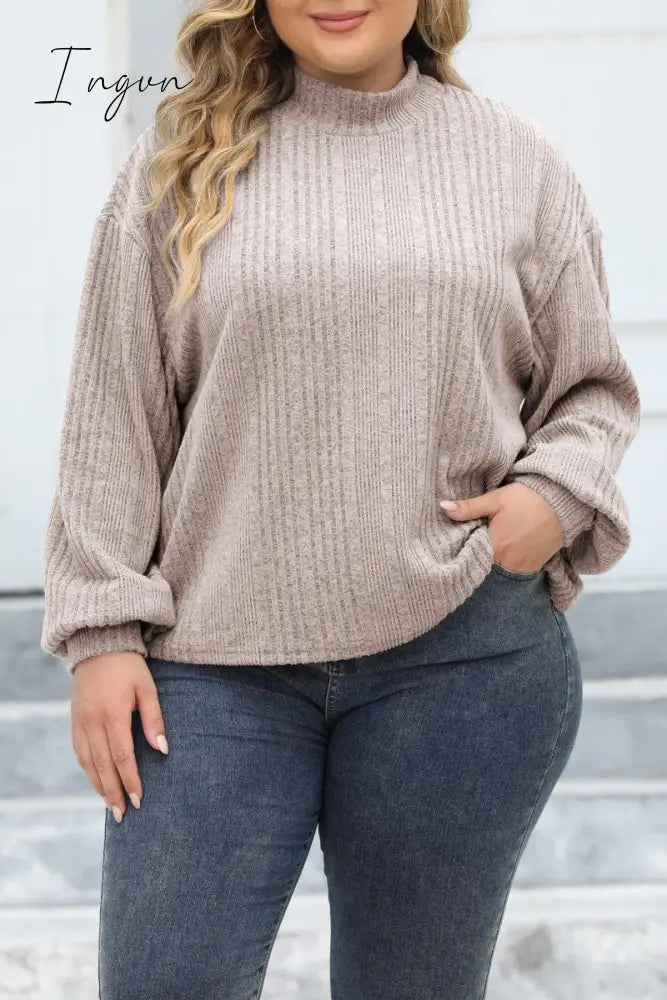 Ingvn - Casual Solid Basic Turtleneck Plus Size Tops