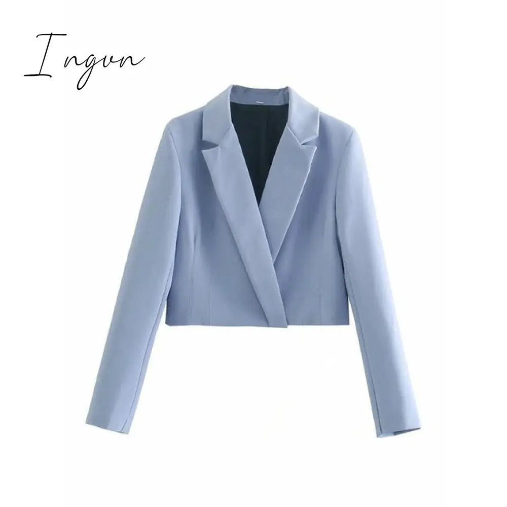 Ingvn - Stylish Elegant Skirt Suits Women Fashion 2 Buttons Cropped Blazer Side Split Mini Skirts Suits Female Chic Sets